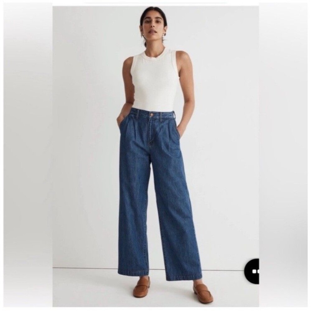 Madewell Blue Denim The Harlow Wide Leg Pleated high waist Jeans 24